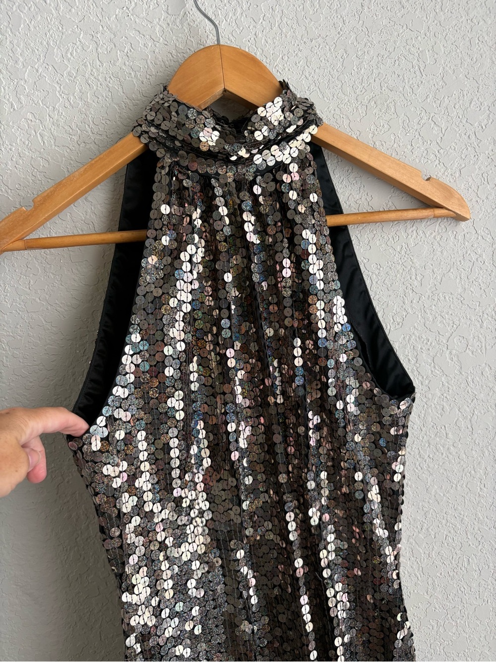 Adrianna Papell Evening Silver Sequin Halter Maxi Gown Dress Size 8 Formal - Picture 2 of 7